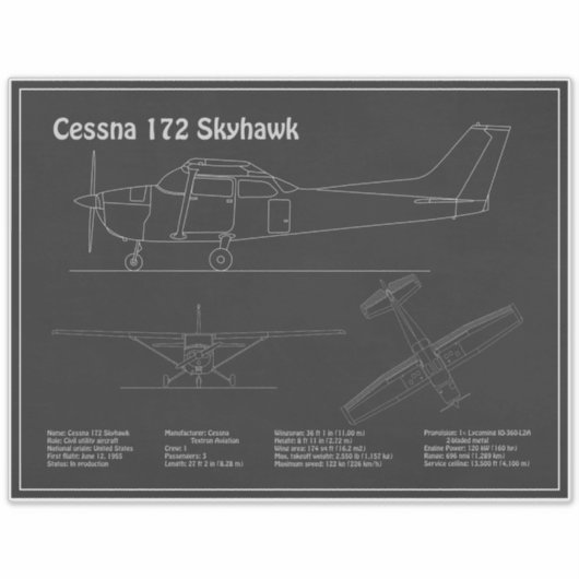 Cessna 172 Skyhawk - Blauwdruk Plannen PD Sticker (Voorkant)