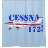 Cessna 172 Skyhawk Illustratie Vet Tekstontwerp Douchegordijn (Voorkant)