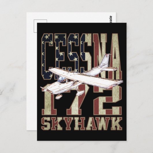 Cessna 172 Skyhawk met  Amerikaanse vlag Briefkaart (Voorkant / Achterkant)