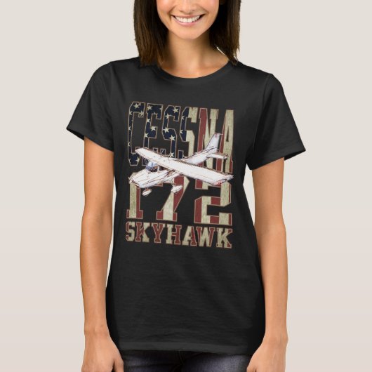 Cessna 172 Skyhawk met Amerikaanse vlag T-shirt (Voorkant)