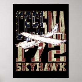 Cessna 172 Skyhawk met vintage vlag van de Verenig Poster