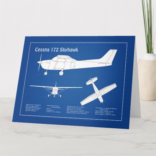 Cessna 172 Skyhawk - Vliegtuigblauwdruk plannen AB Bedankkaart (Voorkant)