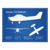 Cessna 172 Skyhawk - Vliegtuigblauwdruk plannen AB Foto Afdruk (Voorkant)