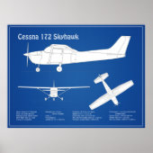 Cessna 172 Skyhawk - Vliegtuigblauwdruk plannen AB Poster (Voorkant)