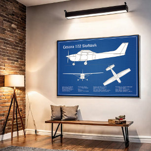 Cessna 172 Skyhawk - Vliegtuigblauwdruk plannen AB Poster