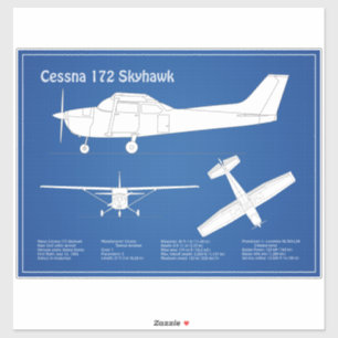 Cessna 172 Skyhawk - Vliegtuigblauwdruk plannen AB Sticker