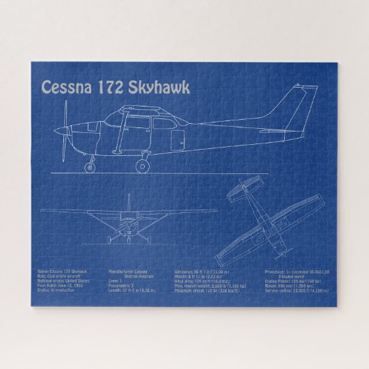 Cessna 172 Skyhawk - Vliegtuigblauwdruk Plannen AD Legpuzzel (Horizontaal)