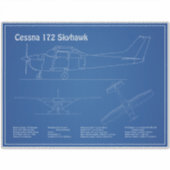 Cessna 172 Skyhawk - Vliegtuigblauwdruk Plannen AD Sticker (Voorkant)
