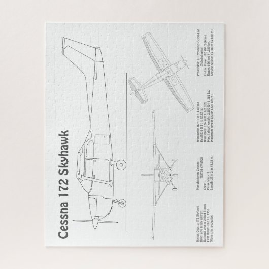 Cessna 172 Skyhawk - Vliegtuigblauwdruk Plannen BD Legpuzzel (Verticaal)