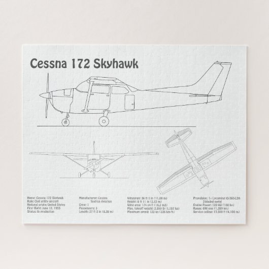 Cessna 172 Skyhawk - Vliegtuigblauwdruk Plannen BD Legpuzzel (Horizontaal)