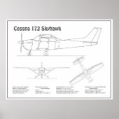 Cessna 172 Skyhawk - Vliegtuigblauwdruk Plannen BD Poster (Voorkant)