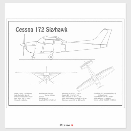 Cessna 172 Skyhawk - Vliegtuigblauwdruk Plannen BD Sticker (Vel)