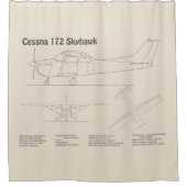 Cessna 172 Skyhawk - Vliegtuigblauwdruk Plannen SD Douchegordijn (Voorkant)