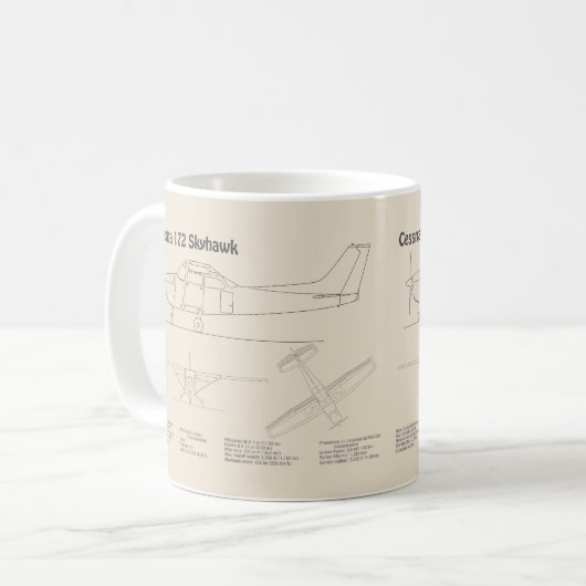 Cessna 172 Skyhawk - Vliegtuigblauwdruk Plannen SD Koffiemok (Voorkant links)
