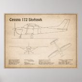 Cessna 172 Skyhawk - Vliegtuigblauwdruk Plannen SD Poster (Voorkant)
