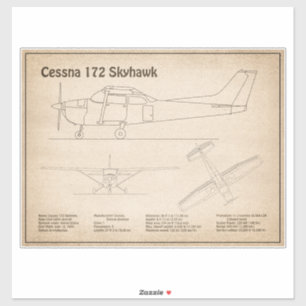 Cessna 172 Skyhawk - Vliegtuigblauwdruk Plannen SD Sticker