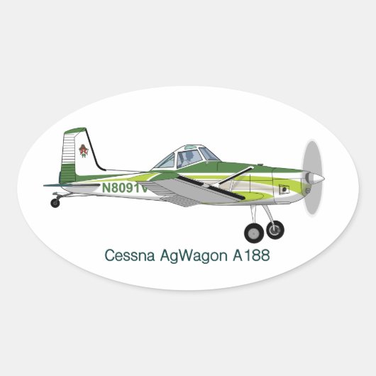 Cessna AgWagon A188 Crop Duster Vliegtuig Ovale Sticker (Voorkant)