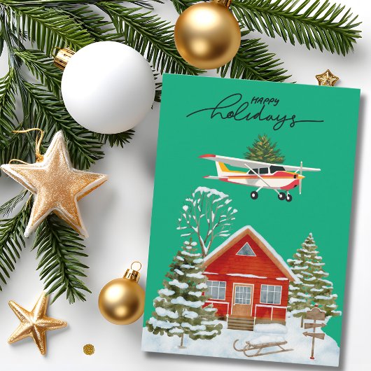 Cessna Airplane carries Christmas Tree Photo Funny Feestdagenkaart