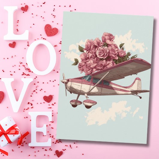 Cessna Airplane carries Flower Bouquet Photo Funny Feestdagenkaart