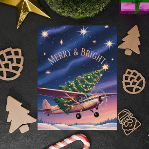 Cessna Vliegtuig brengt Kerstboom Foto Grappig Briefkaart