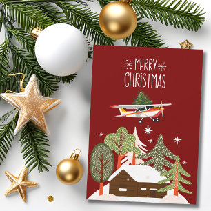 Cessna Vliegtuig draagt Kerstboom Foto Grappig Feestdagenkaart