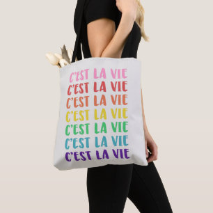 C'est La Vie Franse Spreuk Regenboog Typografie Tote Bag