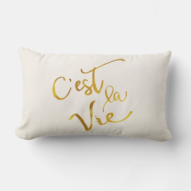 C'est La Vie Gold Faux Metallic Motivatie Kussen (Voorkant)