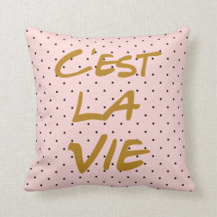 C'est La Vie Typography Polka Dots Pillow Kussen