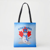 C'EST NOEL Canadian Maple Leaf Snowman Christmas Tote Bag (Voorkant)