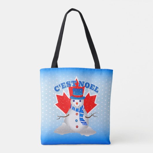 C'EST NOEL Canadian Maple Leaf Snowman Christmas Tote Bag (Achterkant)