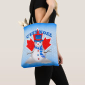 C'EST NOEL Canadian Maple Leaf Snowman Christmas Tote Bag (Dichtbij)