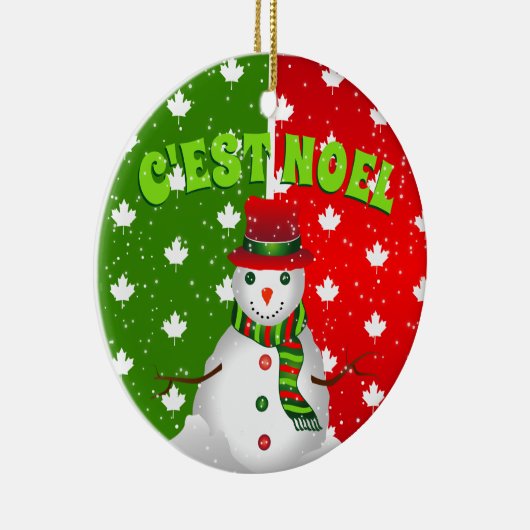 C'EST NOEL Canadian Maple Leaf Snowman Kerstmis Keramisch Ornament (Rechts)