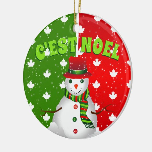 C'EST NOEL Canadian Maple Leaf Snowman Kerstmis Keramisch Ornament (Links)