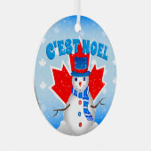 C'EST NOEL Canadian Maple Leaf Snowman Kerstmis Metalen Ornament (Voorkant Rechts)
