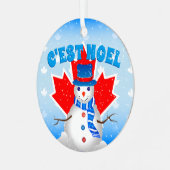 C'EST NOEL Canadian Maple Leaf Snowman Kerstmis Metalen Ornament (Voorkant links)