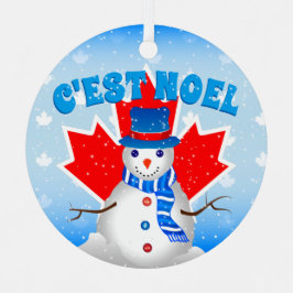 C'EST NOEL Canadian Maple Leaf Snowman Kerstmis Metalen Ornament