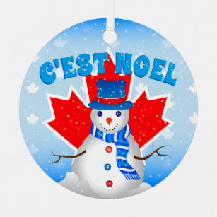 C'EST NOEL Canadian Maple Leaf Snowman Kerstmis Metalen Ornament