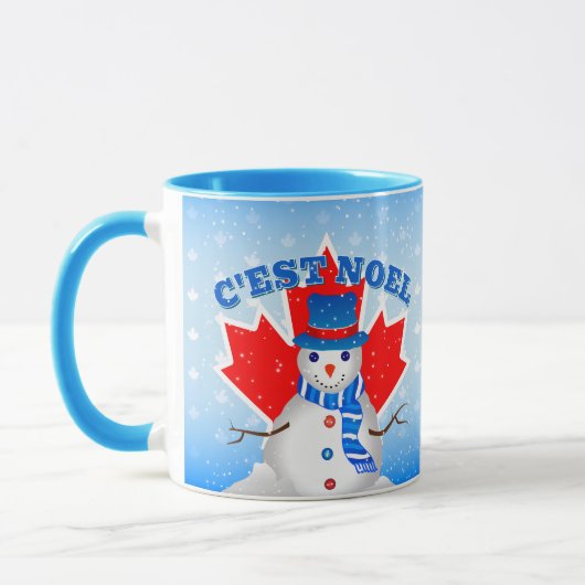 C'EST NOEL Canadian Maple Leaf Snowman Kerstmis Mok (Links)