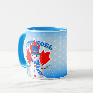 C'EST NOEL Canadian Maple Leaf Snowman Kerstmis Mok