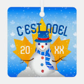 C'EST NOEL Faux Gold Canadian Maple Leaf Snowman Metalen Ornament (Achterkant)