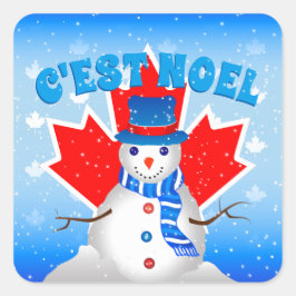 C'est Noel Snowman Canadian Maple Leaf Kerstmis Vierkante Sticker