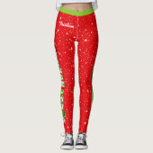 C'EST NOEL Snowman Kerstmis met Jouw naam op RED Leggings (Voorkant)