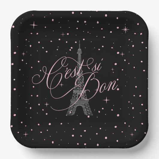 C'est si Bon Parijse Zoet 16 Roze Zwart ID1162 Papieren Bordje (Voorkant)