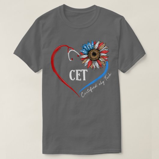 CET Certified Ekg Tech USA Sunflower Stethoscope H T-shirt (Design voorkant)