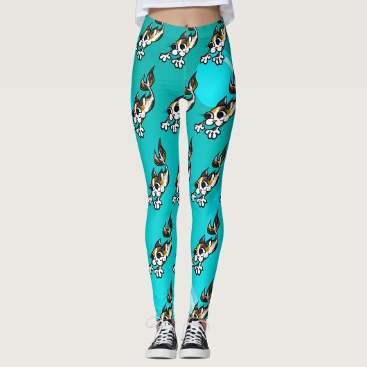 CET KITTY CAT TURQUOISE LEGGINGS KUSTMATERIAAL (Voorkant)