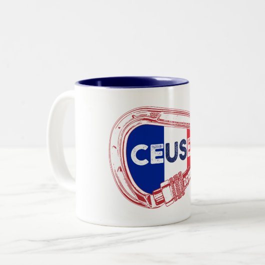 Ceuse Frankrijk Rock Climbing Karabiner Tweekleurige Koffiemok (Voorkant links)