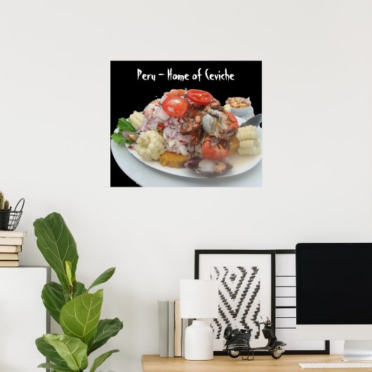 Ceviche con Mariscos-on Dramatic Black Background Poster (Thuiskantoor)