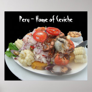 Ceviche con Mariscos-on Dramatic Black Background Poster