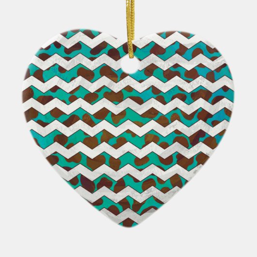 Cevron Dalmatian Brown en Blauwgroen Keramisch Ornament (Voorkant)