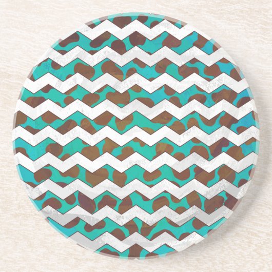 Cevron Dalmatian Brown en Blauwgroen Zandsteen Onderzetter (Voorkant)